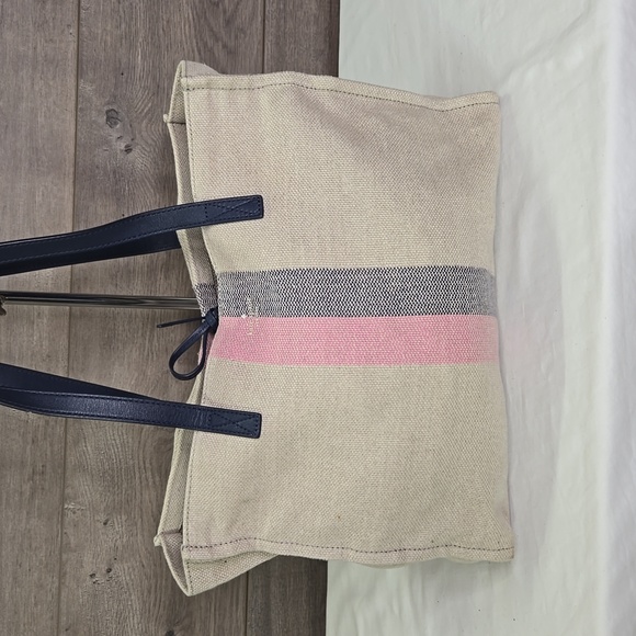 Kate Spade Striped Canvas Leather Tote Shoulder Bag - Picture 2 of 13